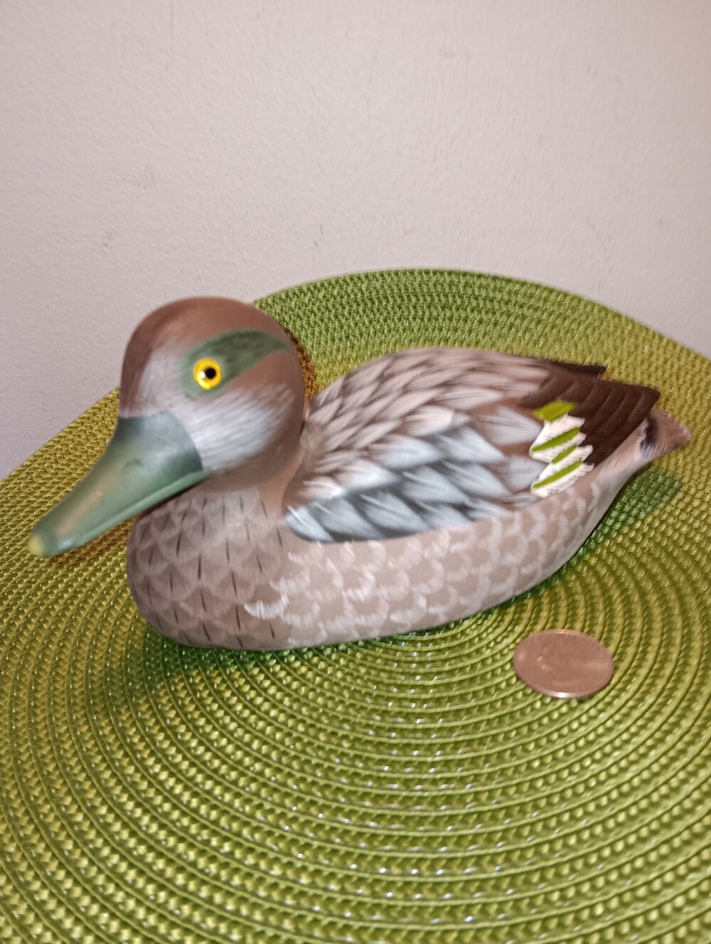 Vintage Hand-Painted Wooden Green-Winged Teal Duck Figurine 8"